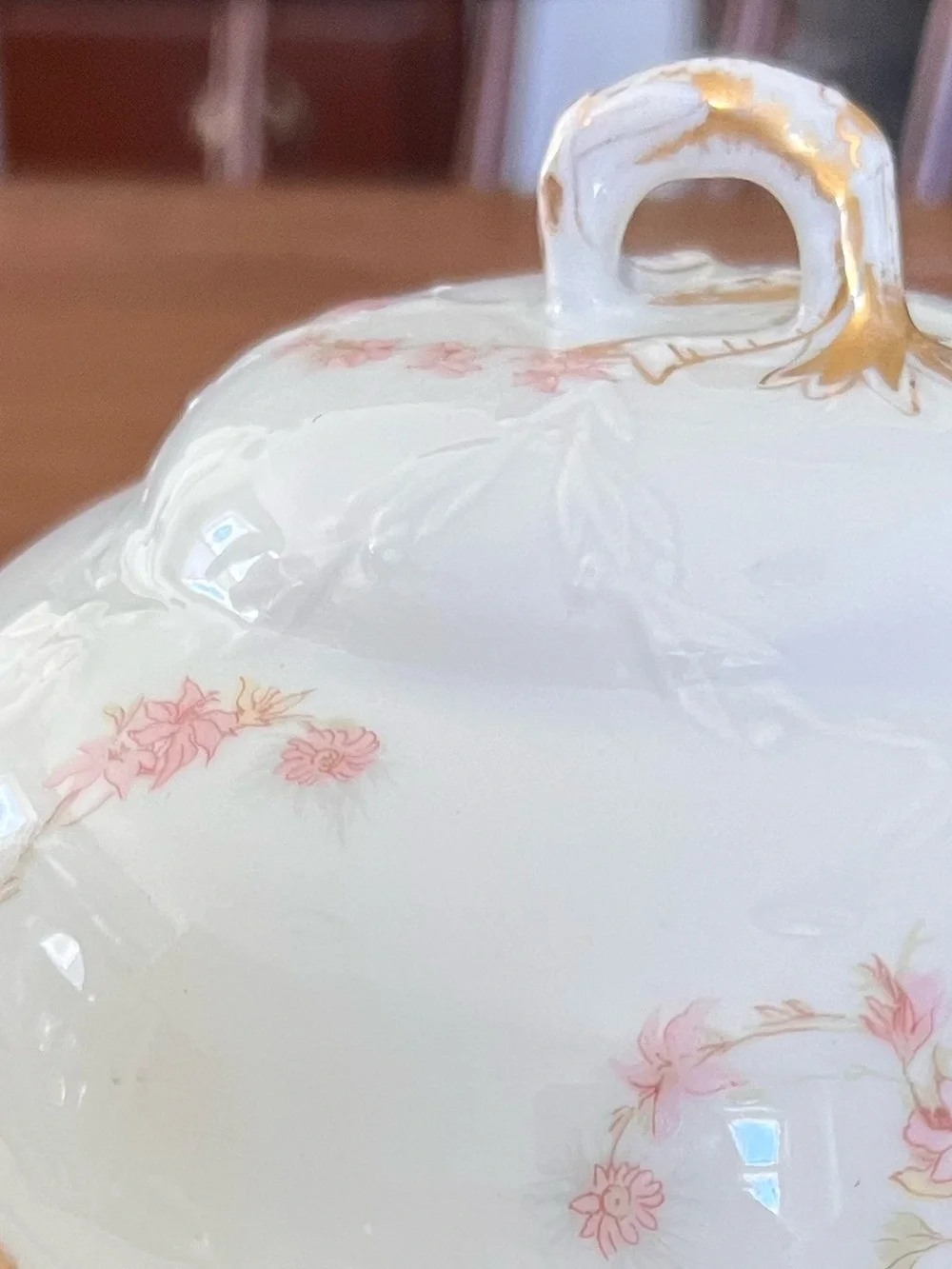 Haviland Limoges Porcelain Schleiger ?525 Pink Gold Floral Covered Butter Dish